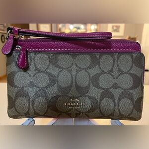 Coach Signature Wristlet in Pink and Tan